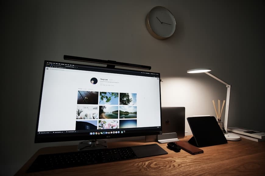 A bright home office setup with a desk, chair, and calm working atmosphere.