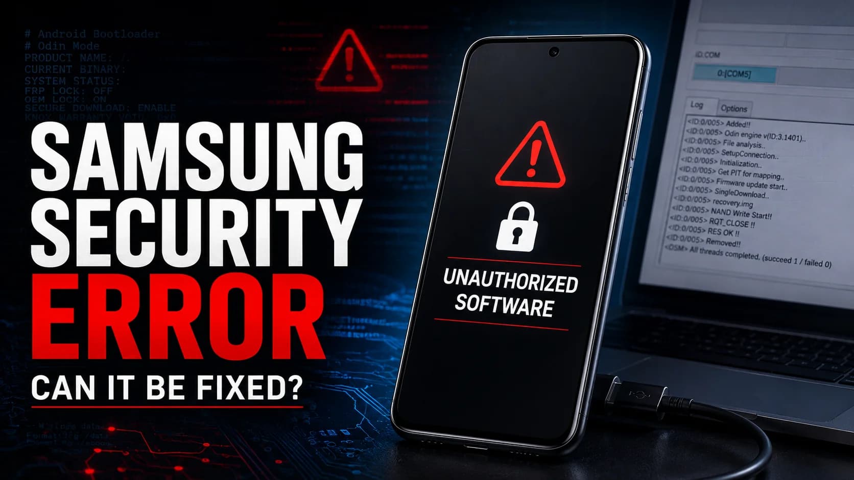 A Samsung Galaxy smartphone showing a security error message on its screen.