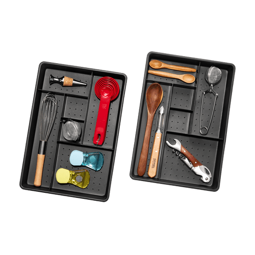 The madesmart Two Piece Drawer Organizer with two trays and multiple small compartments.