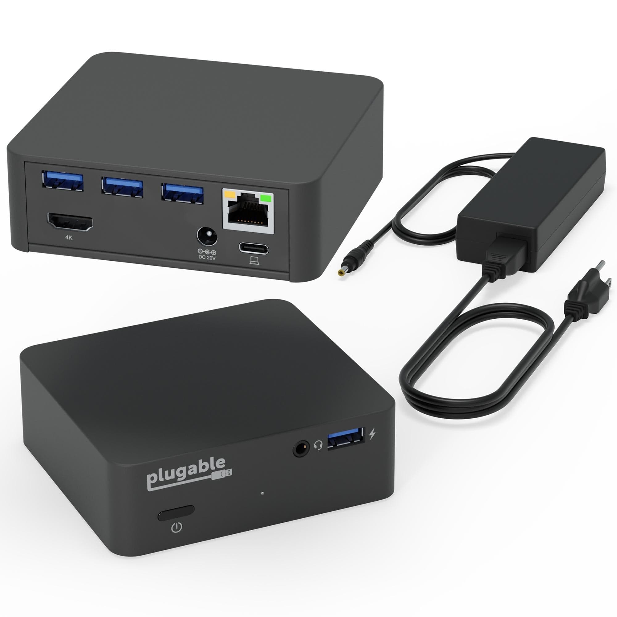 Plugable UD-CAM USB-C docking station shown with its VESA mounting bracket.