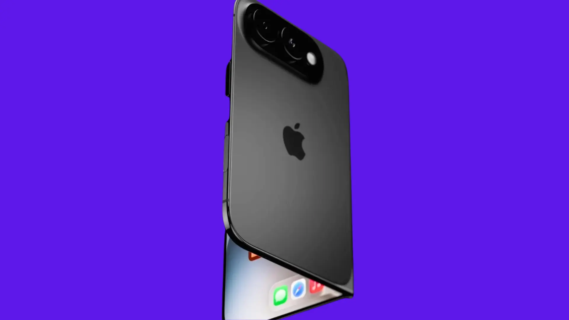 A concept-style image of a foldable iPhone with a large inner display.