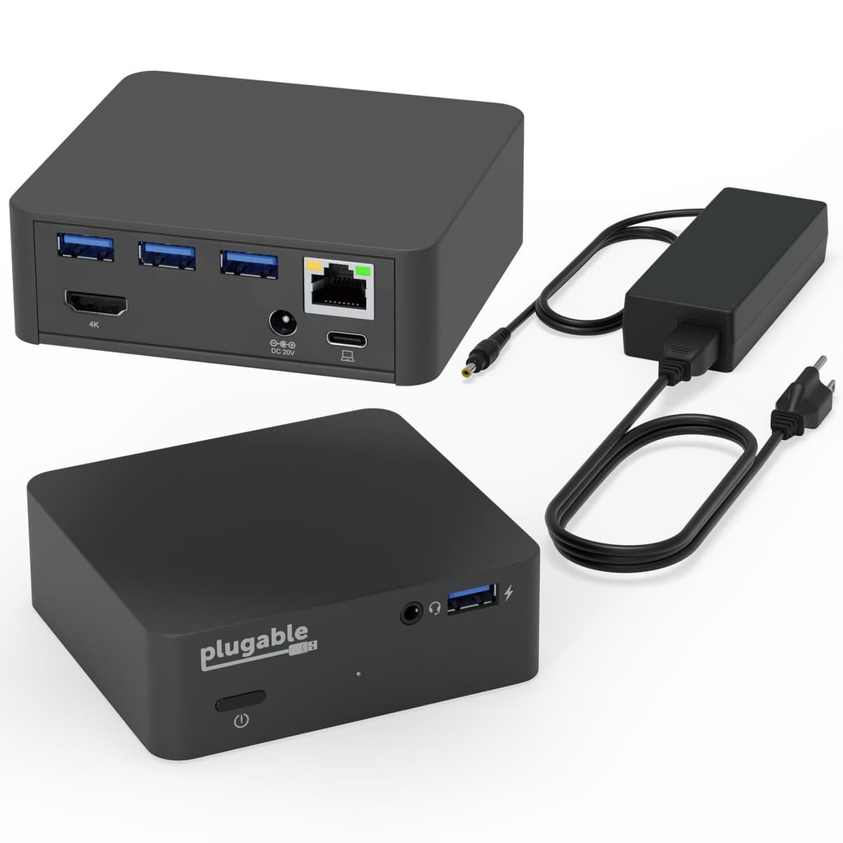 Plugable UD-CAM USB-C docking station shown with its VESA mounting bracket.