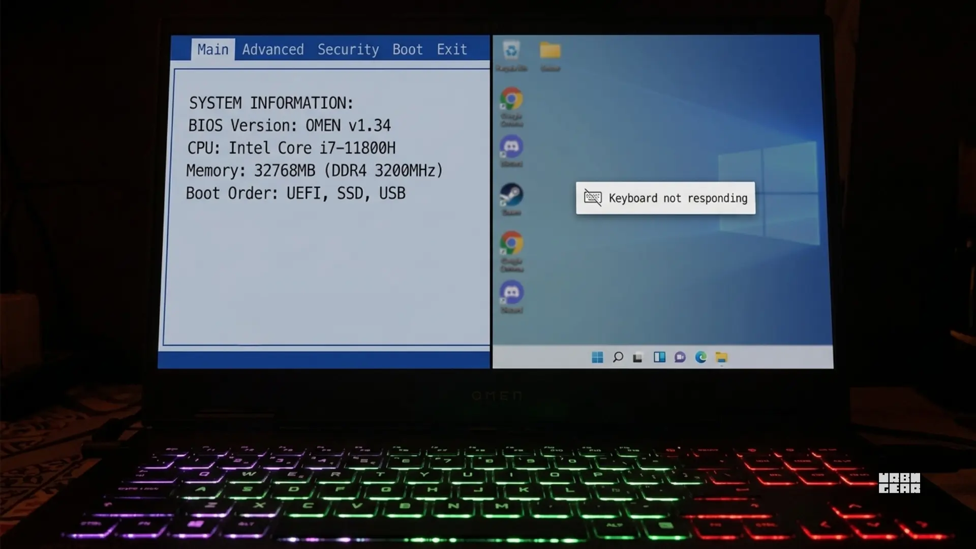 A laptop keyboard and screen, representing a keyboard that works in BIOS but not once Windows loads.